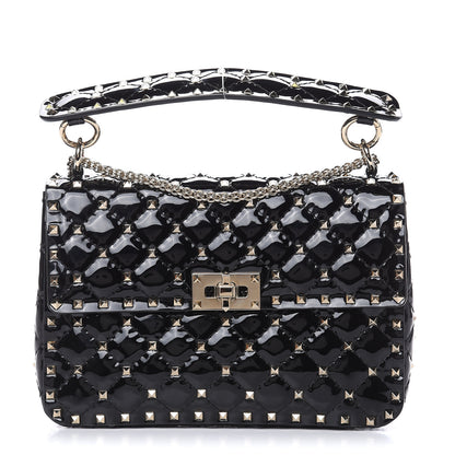 Valentino Garavani Patent Medium Rockstud Spike Shoulder Bag Black 1 of 10