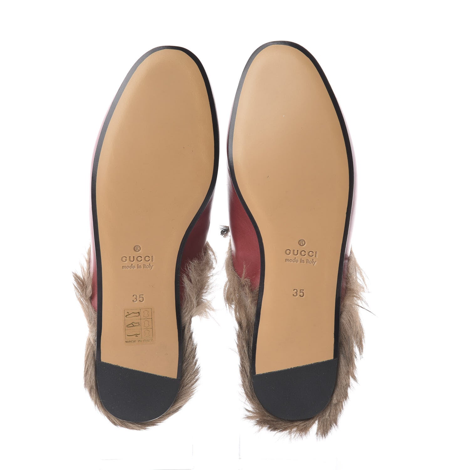 Gucci Betis Glamour Calfskin Fur Womens Princetown Slippers 35 Hibiscus Red Naturale 5 of 7