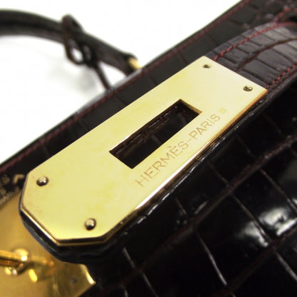 Hermes Vintage Porosus Crocodile Kelly 28 Bordeaux 10 of 11