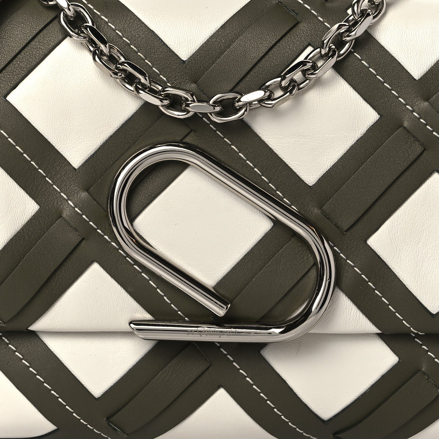 Calfskin Cutout Alix Flap Shoulder Bag Military Green White