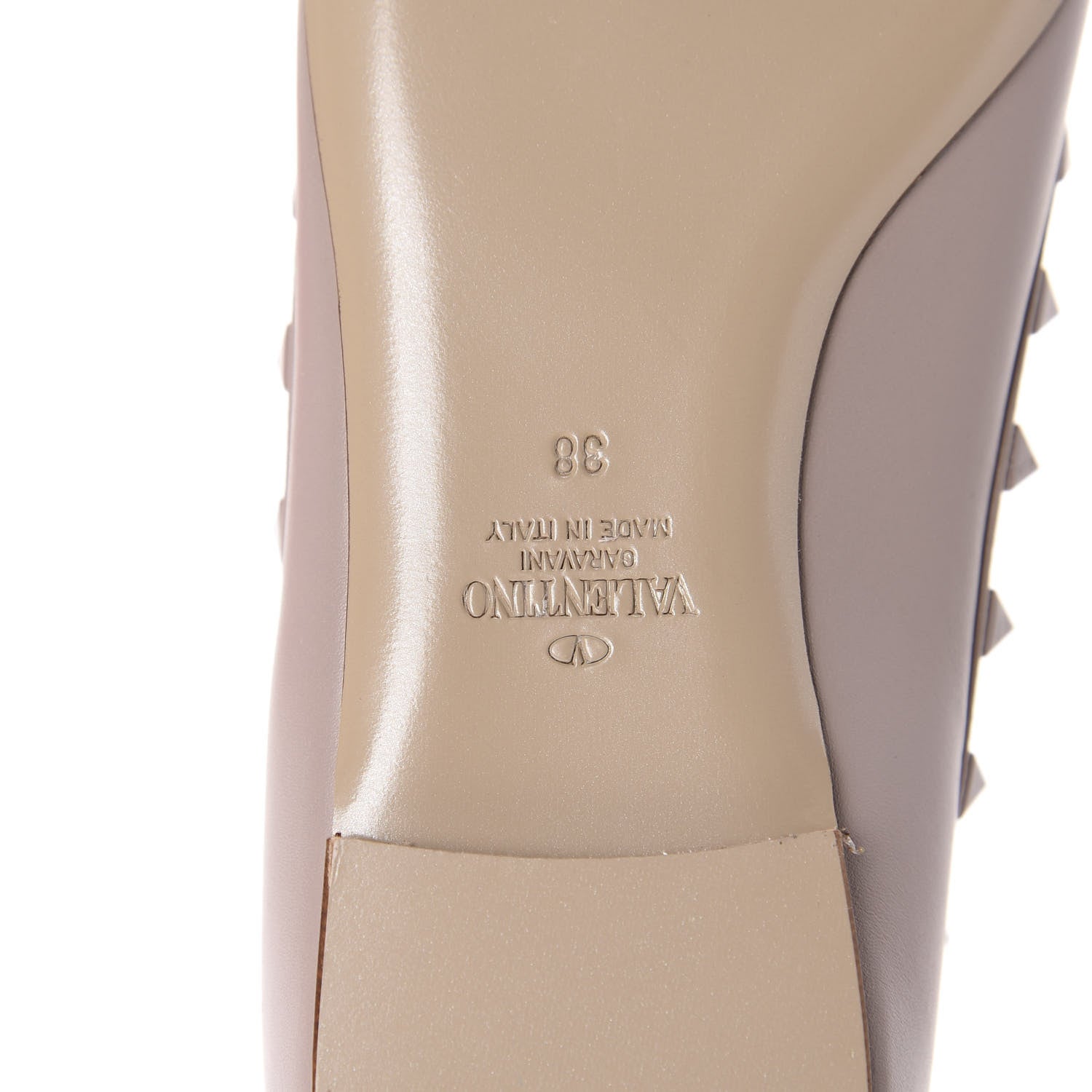 Valentino Garavani Calfskin Lacquered Monochrome Rockstud Ballerina Flats 38 Poudre 9 of 10