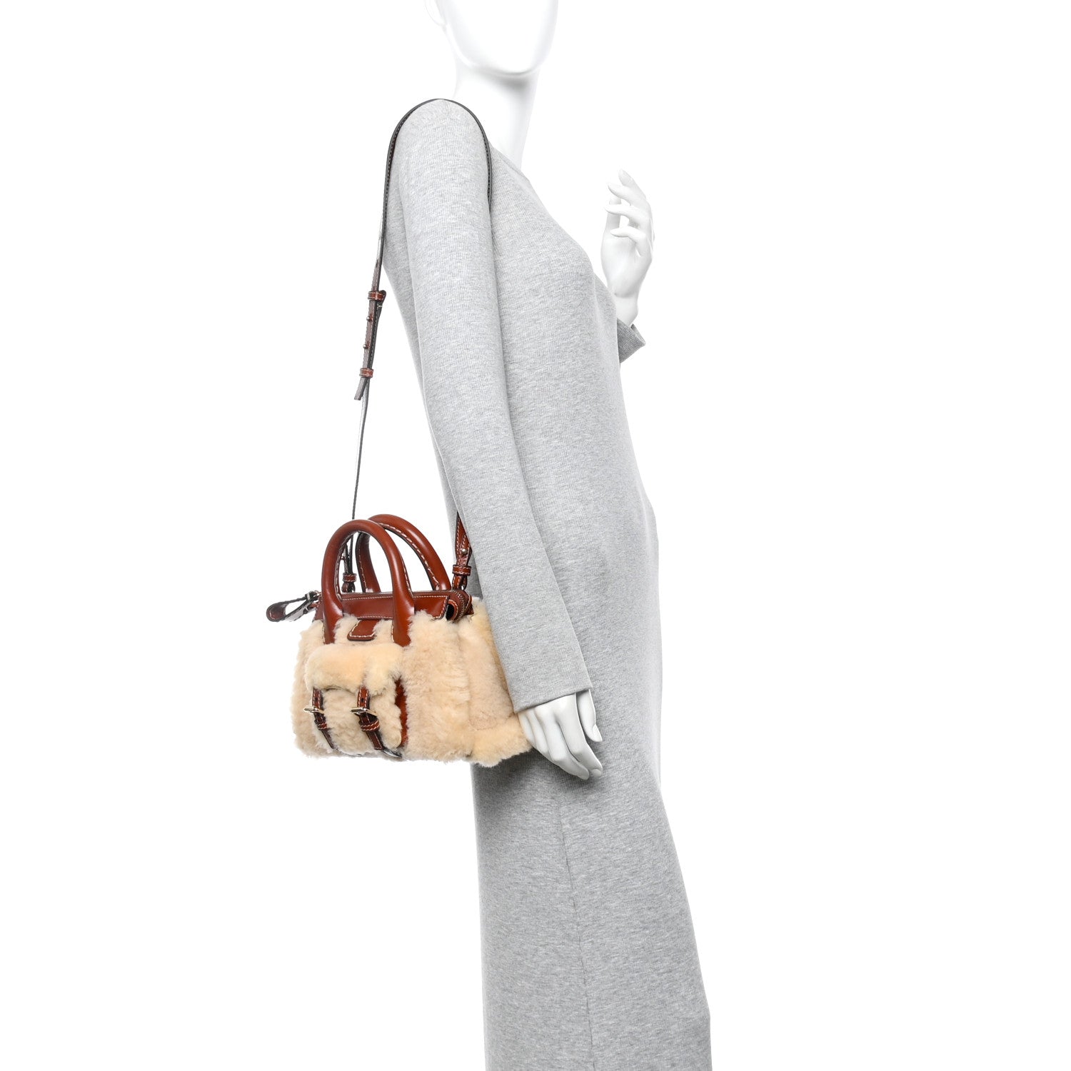 Chloe Shearling Vegetable Tanned Calfskin Mini Edith Sepia Brown 2 of 12