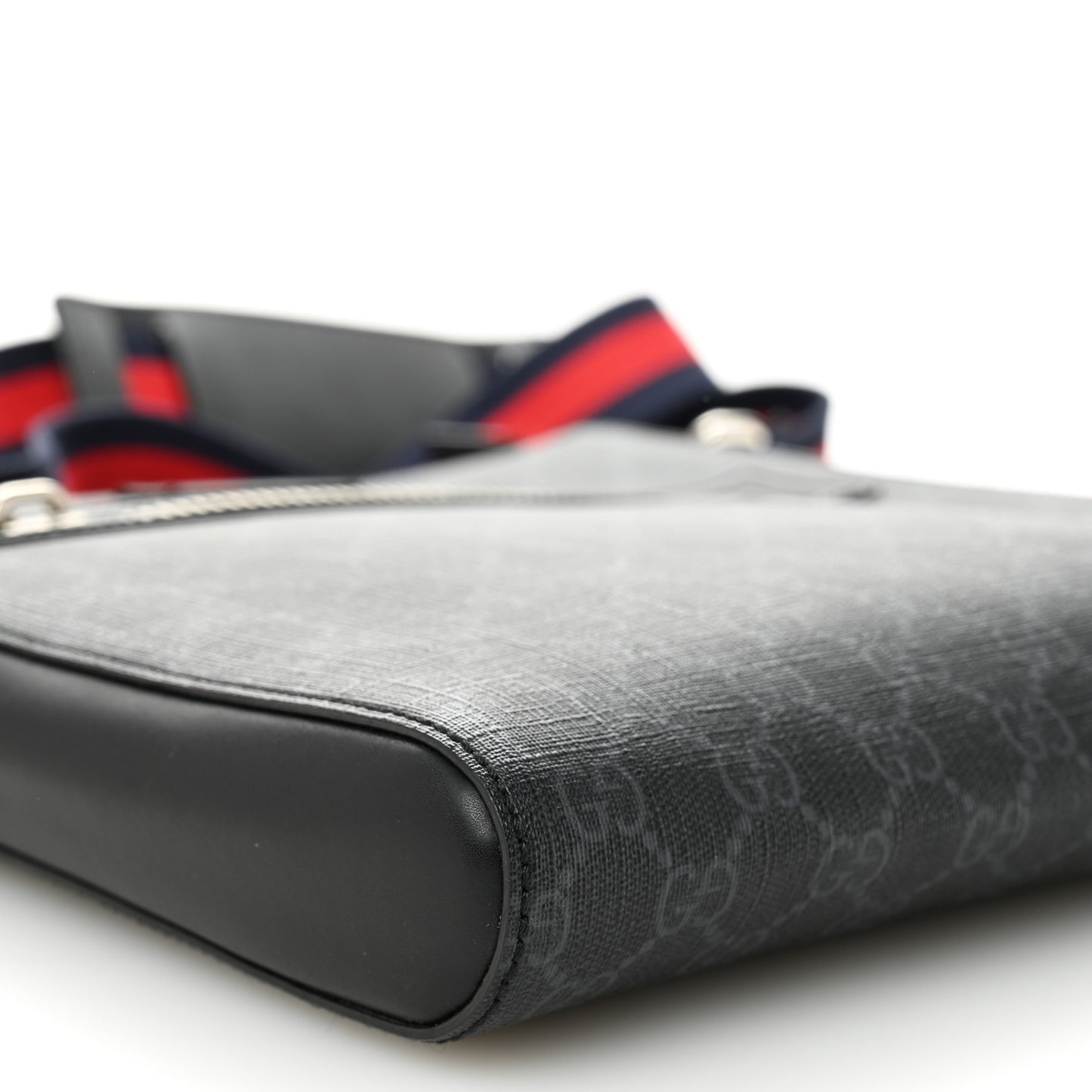 GG Supreme Monogram Appia Calfskin Web Flat Messenger Bag Black Grey
