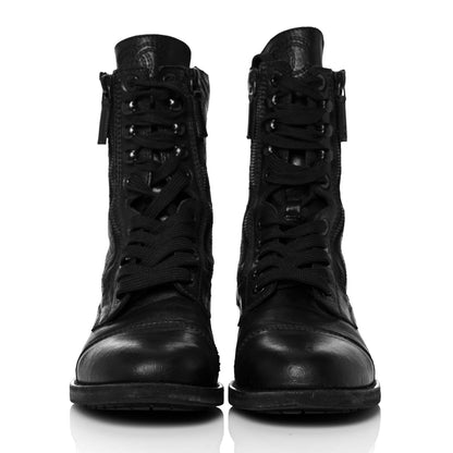 Chanel Calfskin Quilted Lace Up Combat Boots 38.5 Black 2 of 8