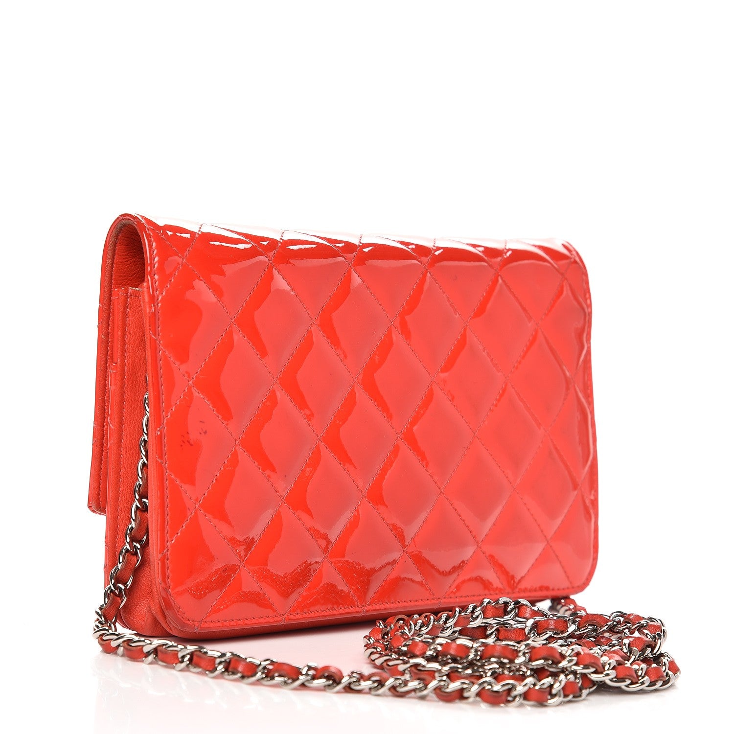 Chanel Patent Quilted Brilliant Wallet On Chain WOC Red 3 of 12