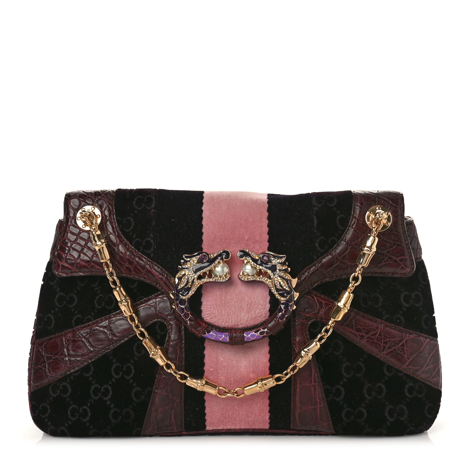 Gucci Velvet Monogram Crocodile Tom Ford Jeweled Dragon Shoulder Bag Purple Pink 1 of 9