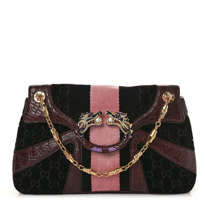 Gucci Velvet Monogram Crocodile Tom Ford Jeweled Dragon Shoulder Bag Purple Pink 1 of 9