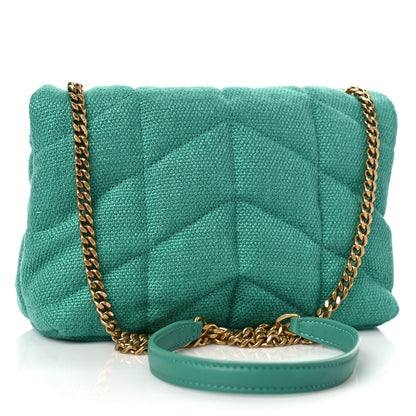 Saint Laurent Canvas Quilted Toy Loulou Puffer Monogram Chain Satchel Basil 3 of 9