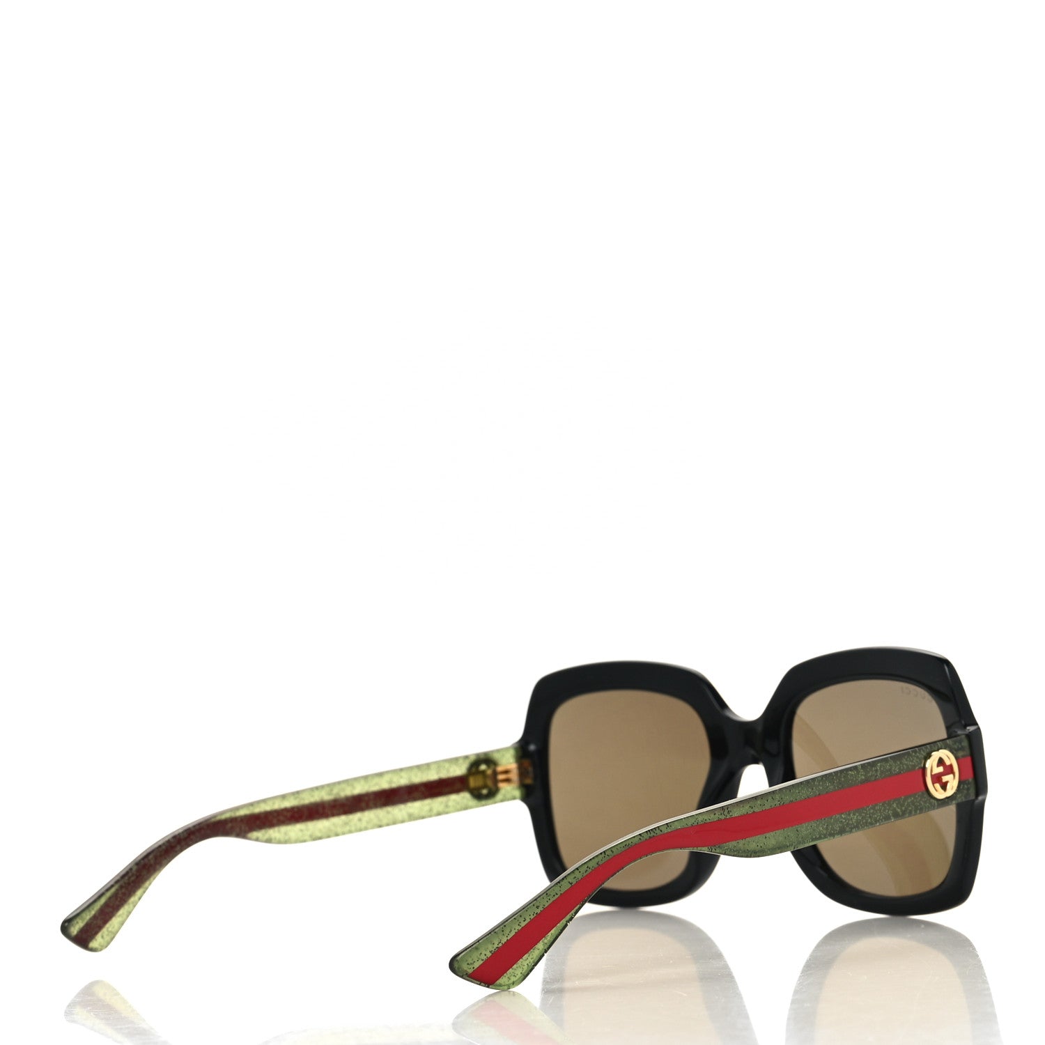 Gucci Acetate Square Frame Web Glitter Sunglasses GG0036S Black Green 4 of 7