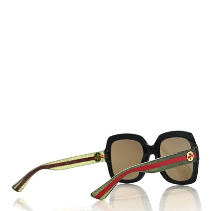Gucci Acetate Square Frame Web Glitter Sunglasses GG0036S Black Green 4 of 7