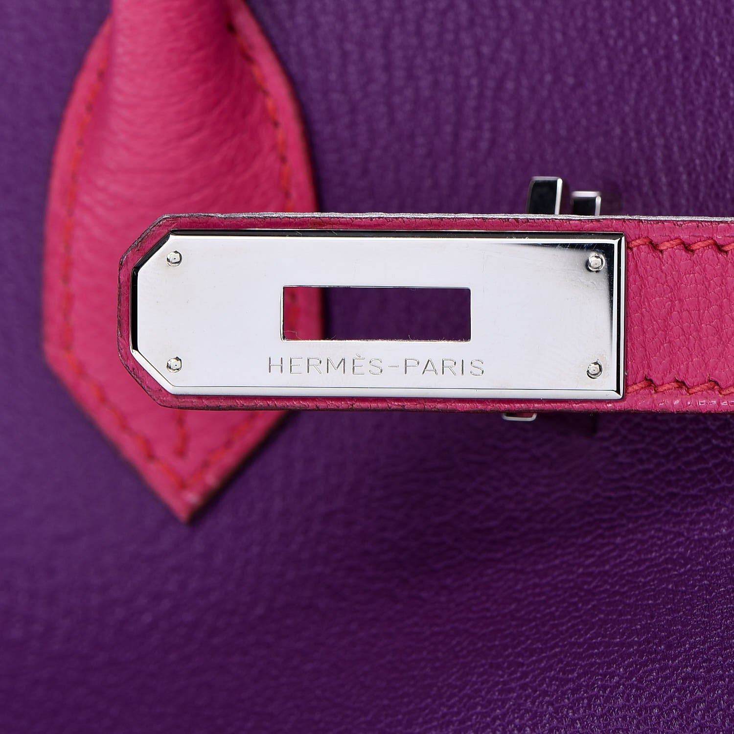 Hermes Chevre Mangalore Bi-Color Horseshoe Birkin 35 Ultraviolet Rose Tyrien 31 of 35