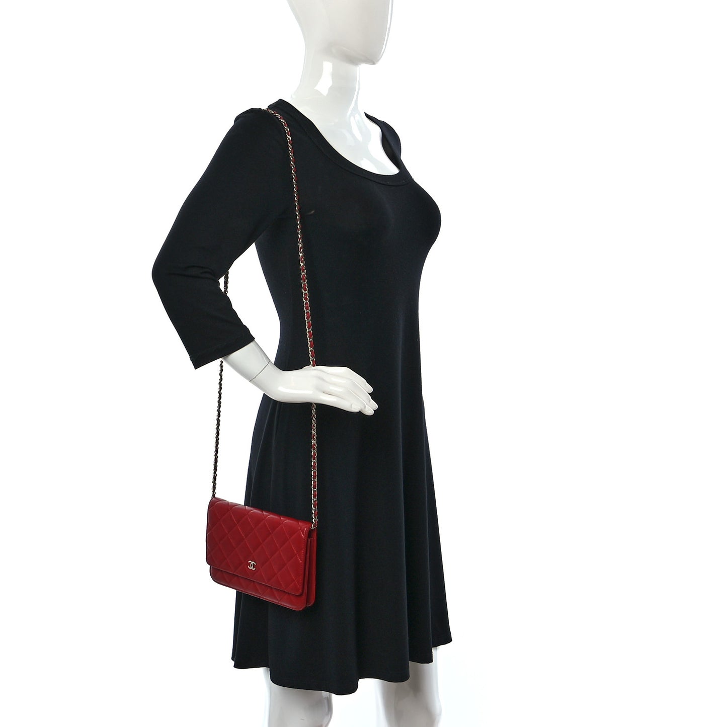 Lambskin Quilted Wallet On Chain WOC Red