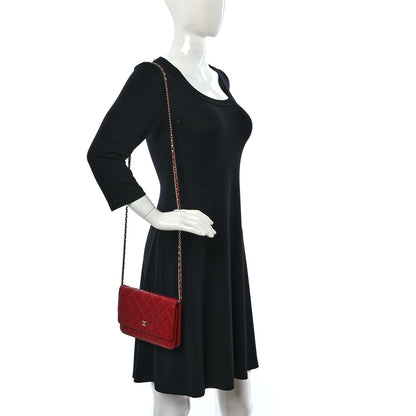 Chanel Lambskin Quilted Wallet On Chain WOC Red 2 of 12
