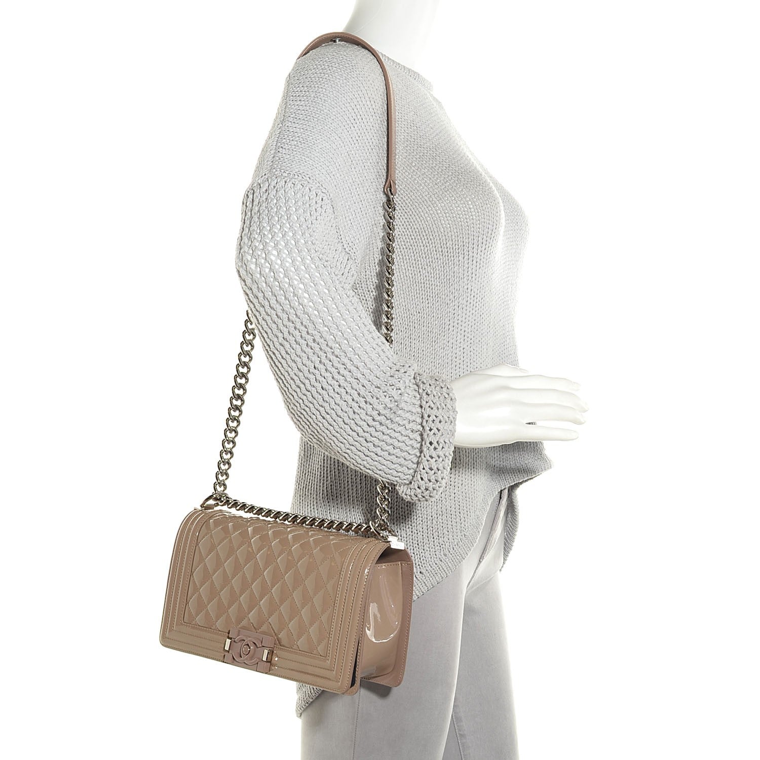 Chanel Patent Calfskin Medium Boy Flap Plexiglass Beige 2 of 8