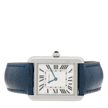 Cartier Stainless Steel Calfskin 24mm Tank Solo Quartz Watch Blue 4 of 8