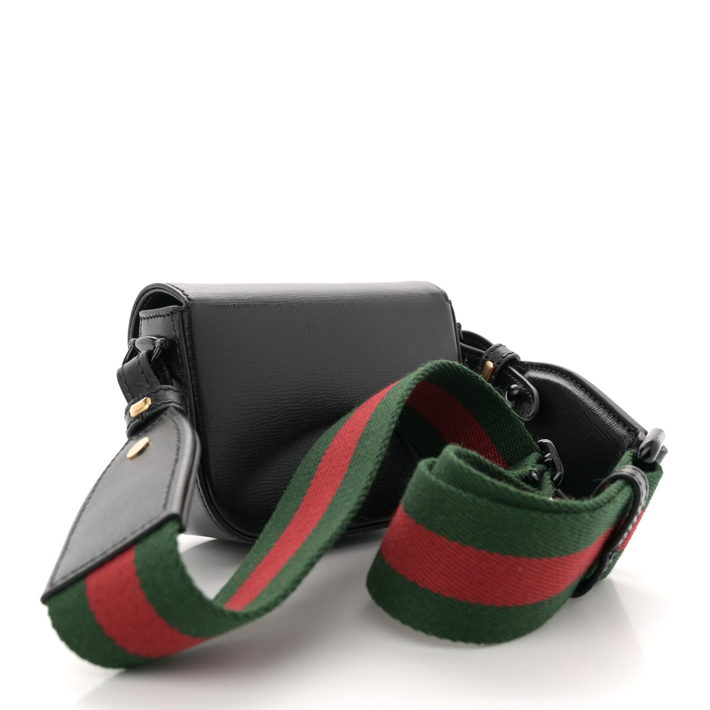 Azalea Calfskin Web Monochrome Horsebit 1955 Wallet On Strap Black