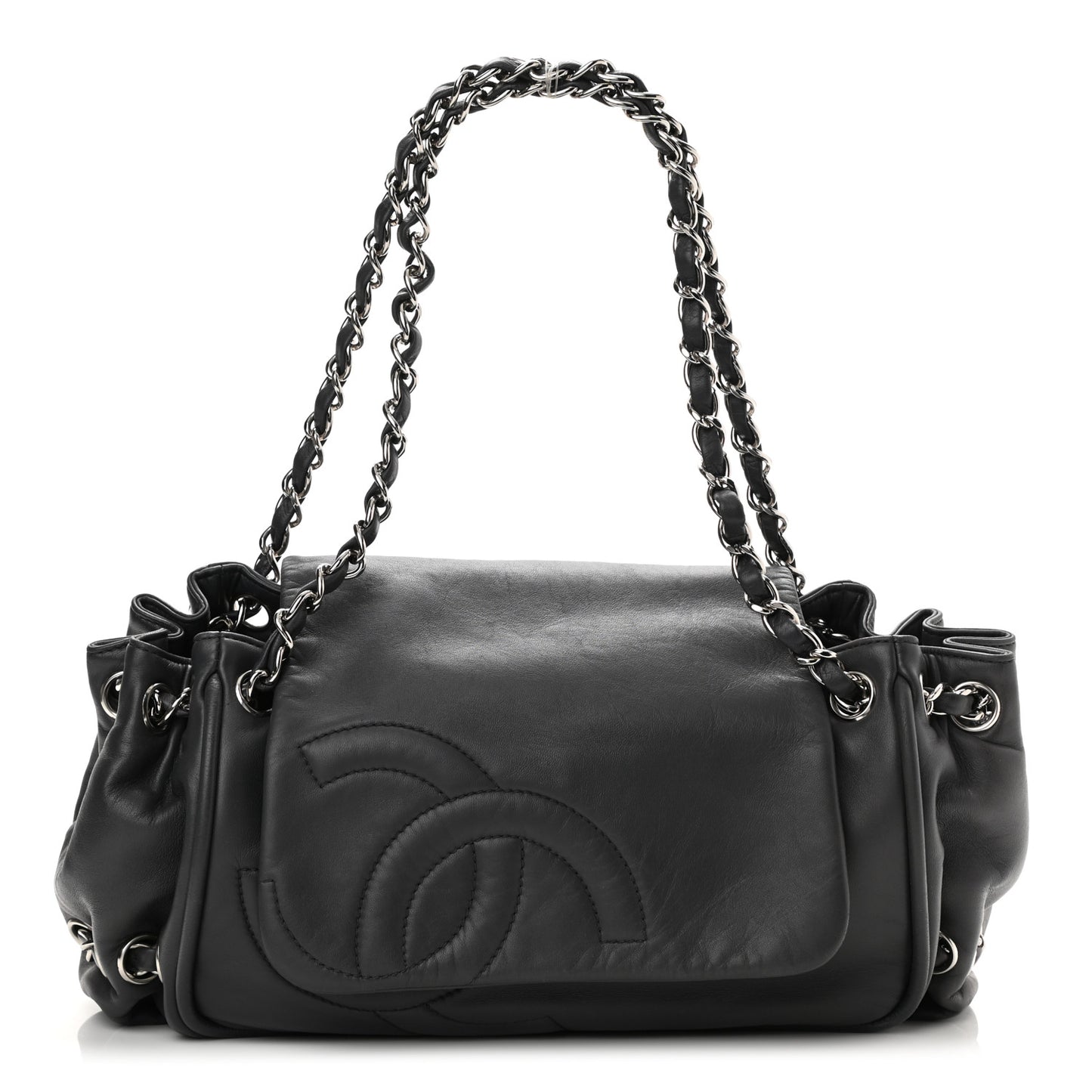 Lambskin Diagonal Ligne Accordion Flap Grey