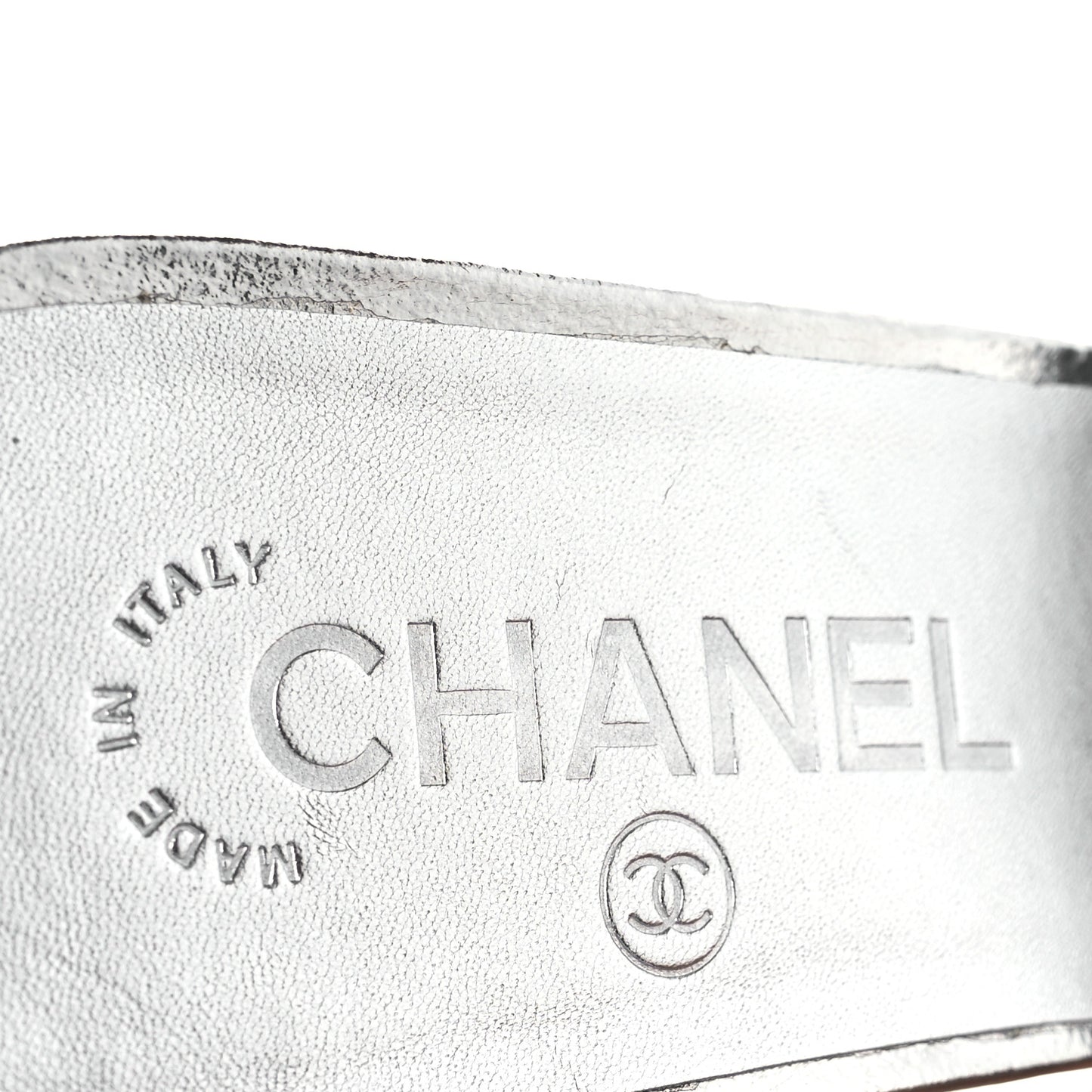 Metallic Goatskin CC Mules 39.5 Silver