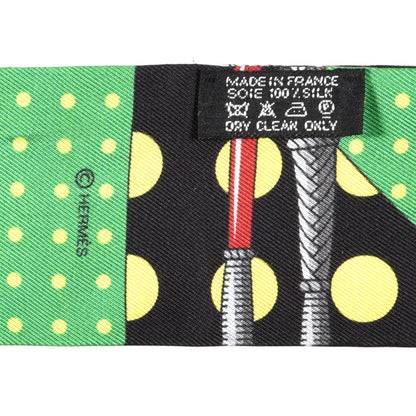 Hermes Silk Clic Clac a Pois Twilly Black Vert Jaune 3 of 3