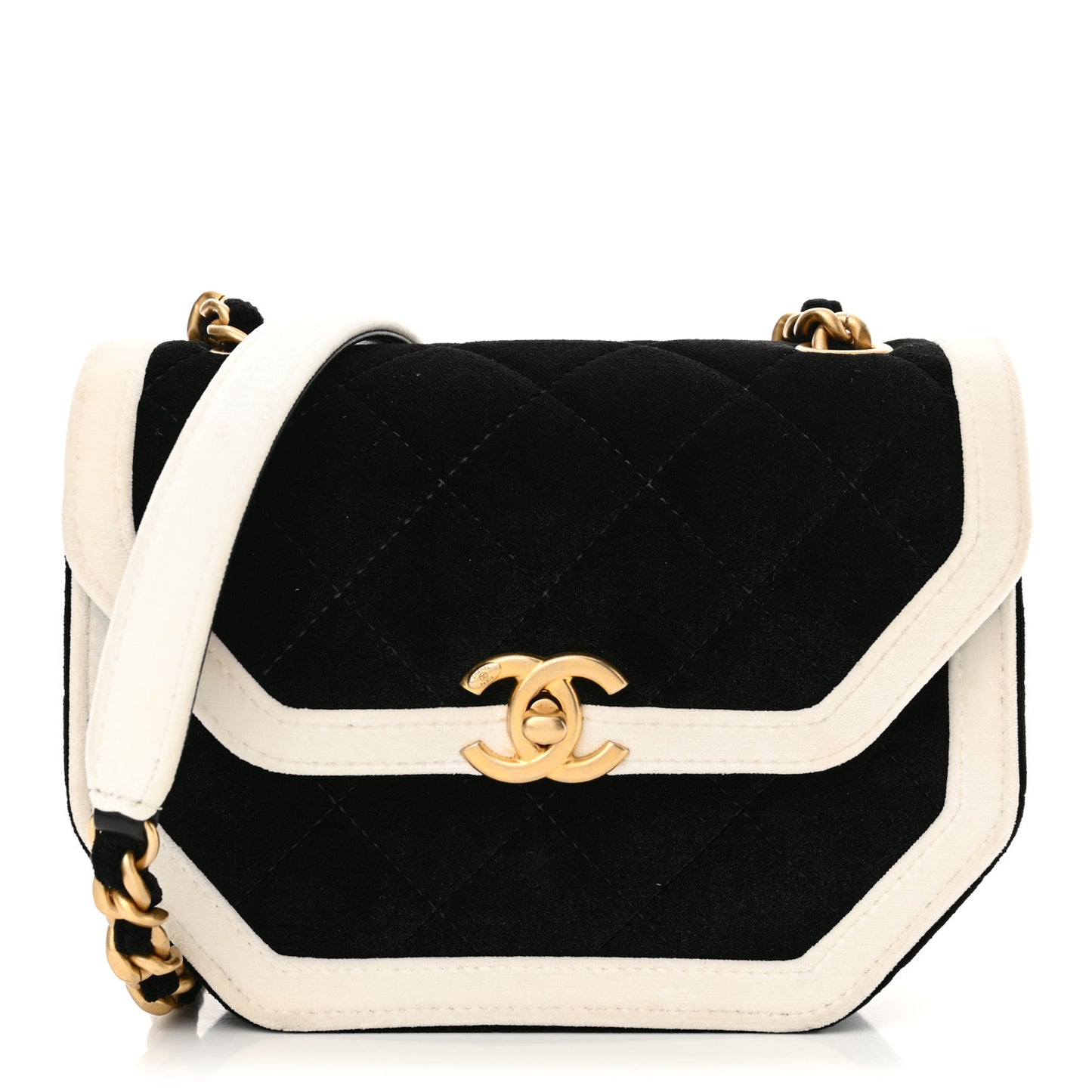 Velvet Quilted Mini Place Vendome Flap Black White