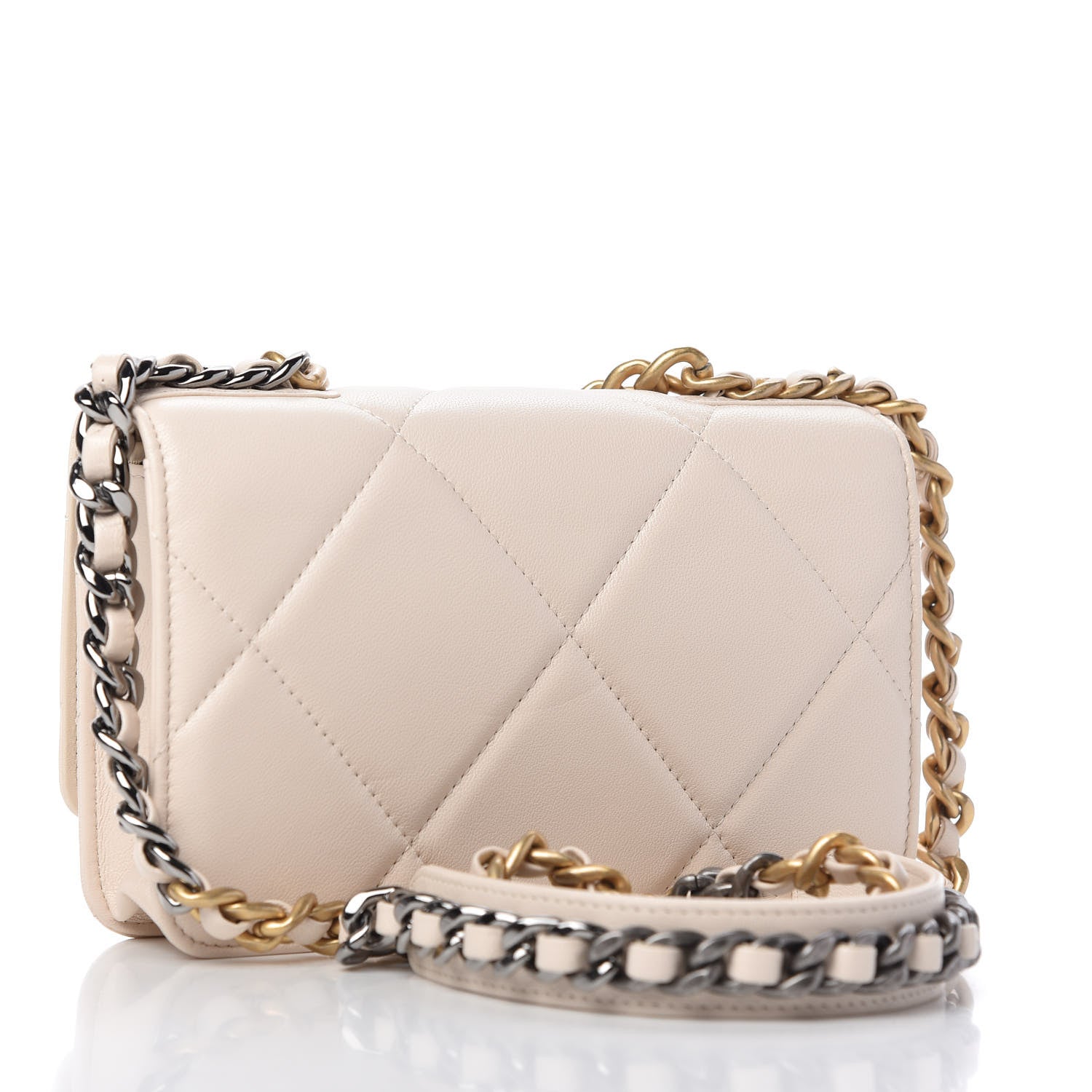 Chanel Goatskin Quilted Chanel 19 Wallet On Chain WOC Light Beige 3 of 12