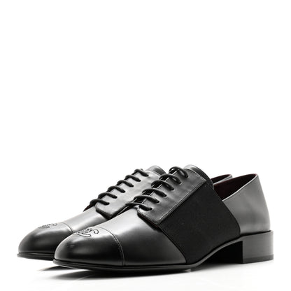 Chanel Calfskin Elastic Lace Up Cap Toe CC Loafers 39 Black 3 of 10