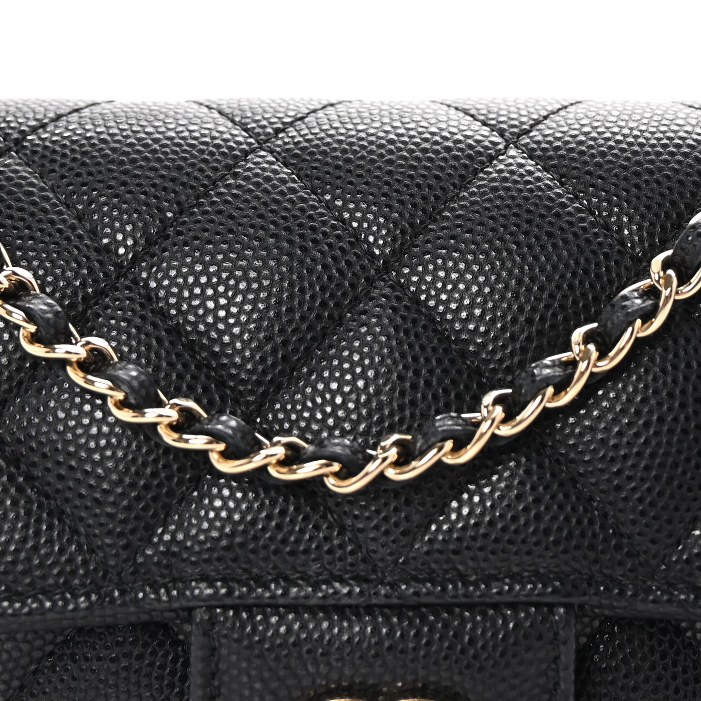 Caviar Quilted Glasses Case With Chain Black