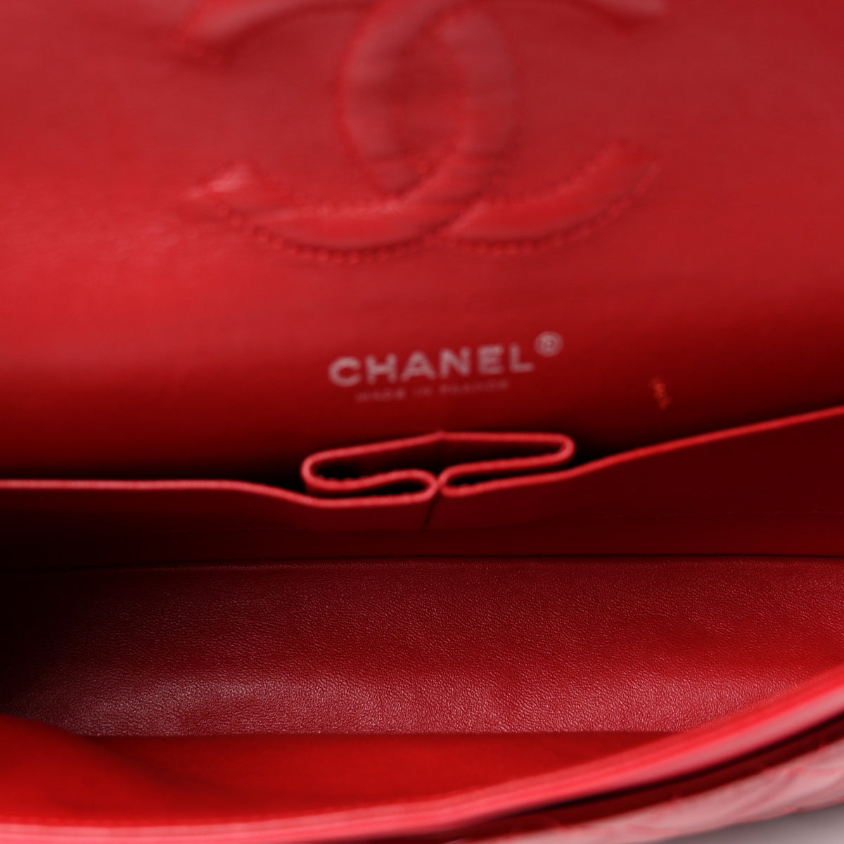 Patent Calfskin Quilted Medium Double Flap Red