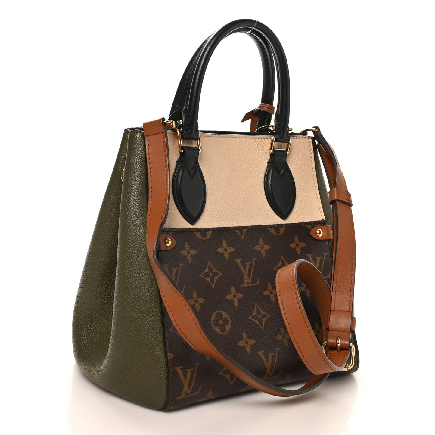 Calfskin Monogram Fold Tote PM Cream Khaki Black
