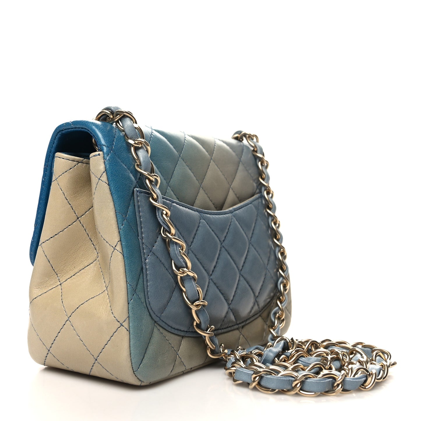 Lambskin Degrade Quilted Mini Square Flap Light Blue