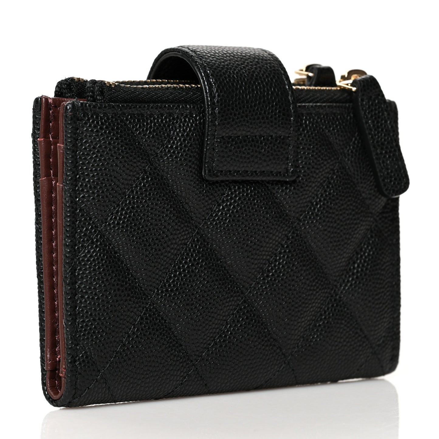 Caviar Quilted Compact Zipped Pocket Wallet Black
