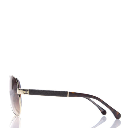 Chanel Lambskin Quilted CC Aviator Sunglasses 4195-Q Brown Gold 4 of 7