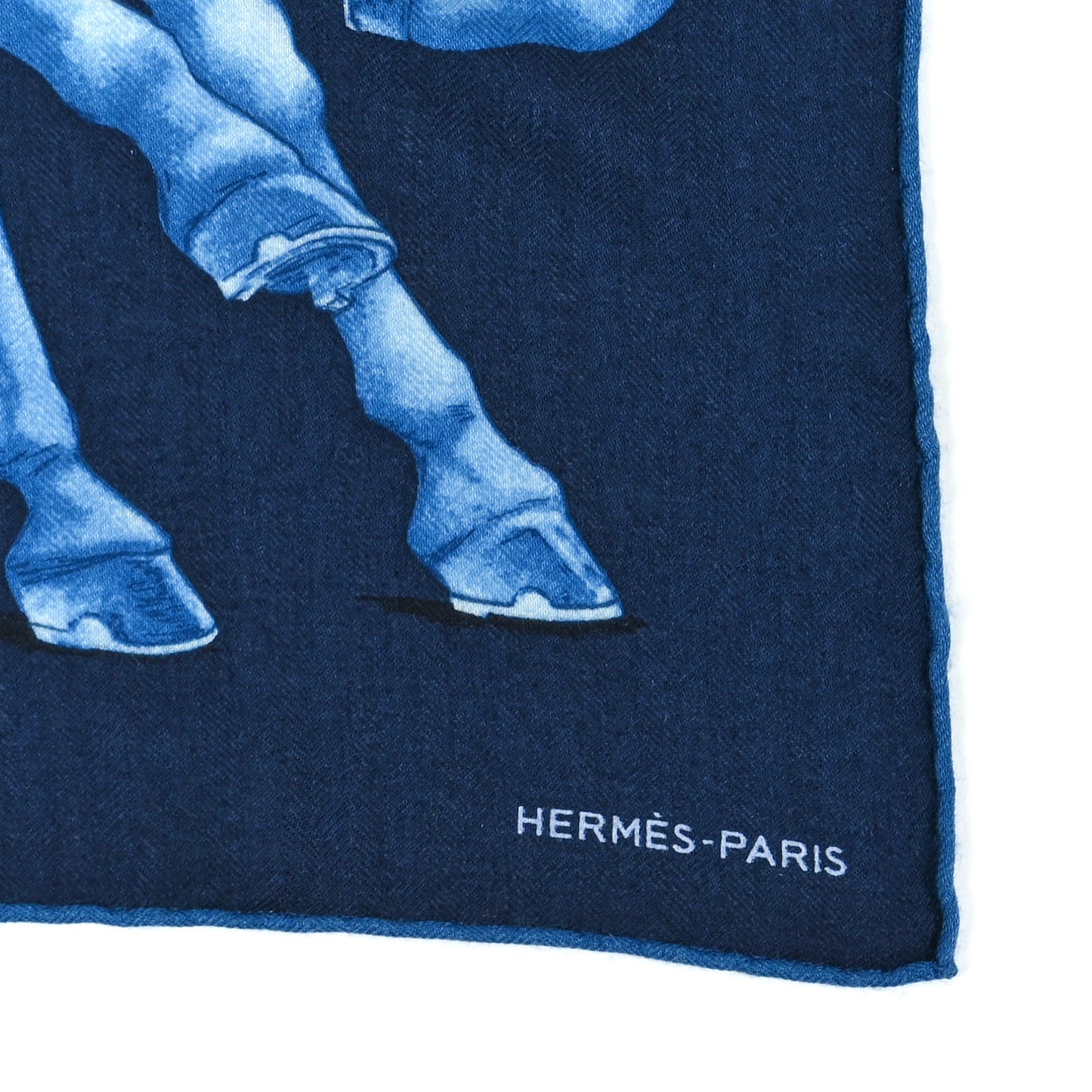 Cashmere Silk Grand Carrosse Royal Scarf 100 Marine Bleu White