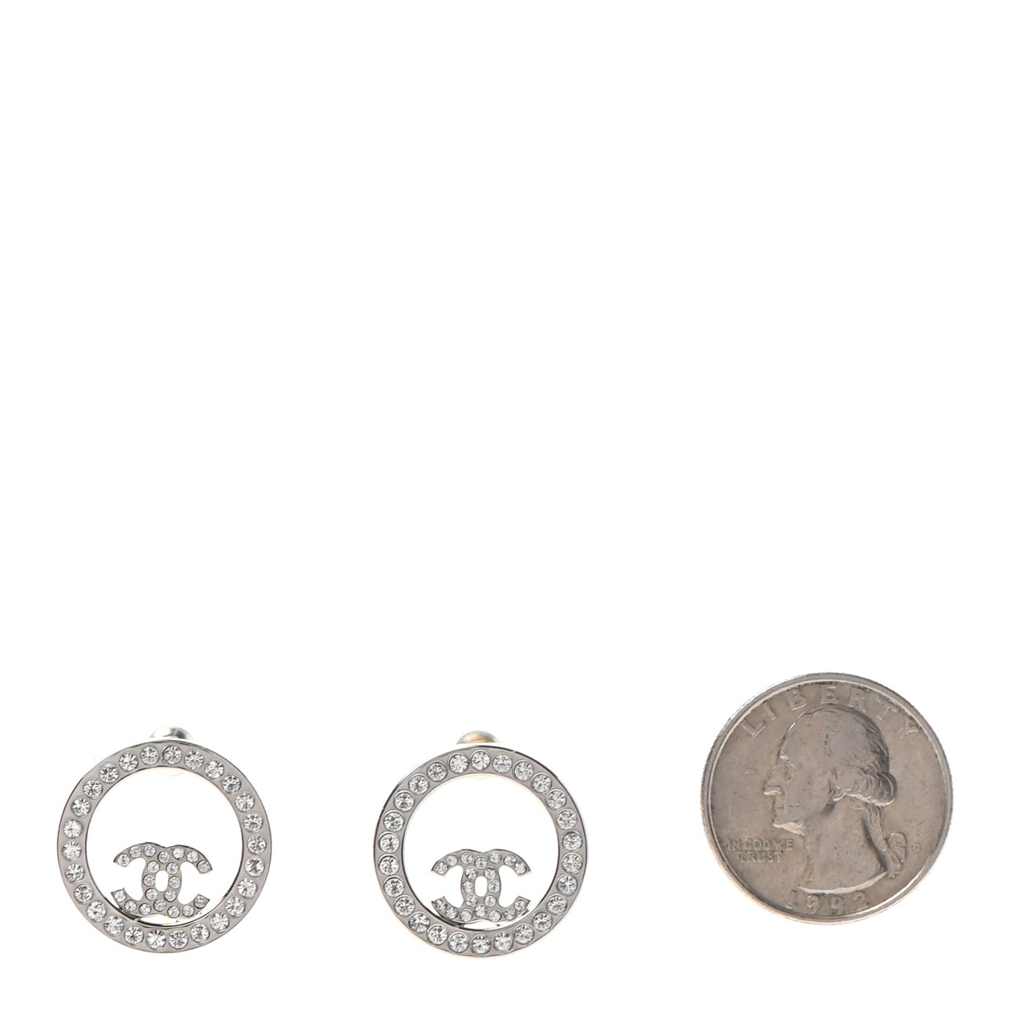 Crystal CC Round Earrings Silver