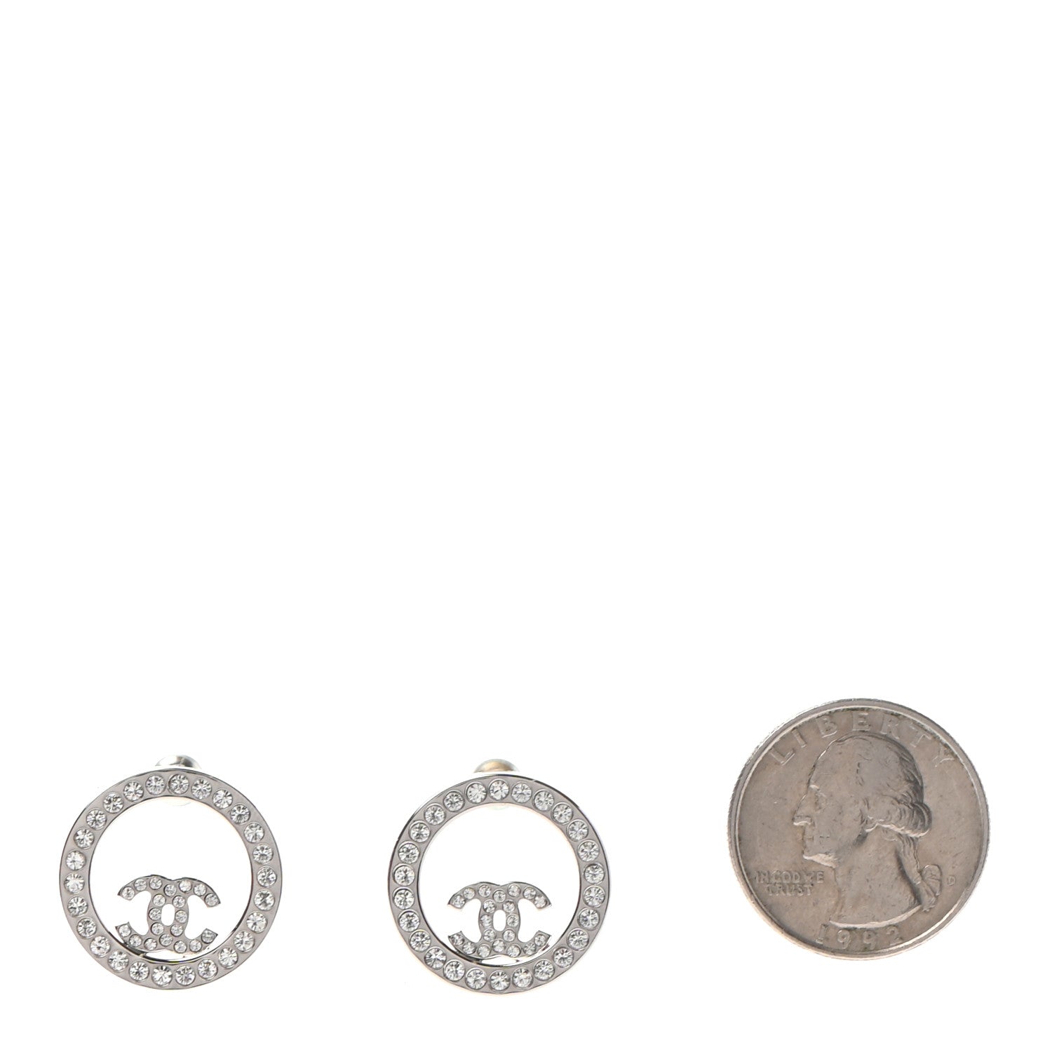 Chanel Crystal CC Round Earrings Silver 2 of 4