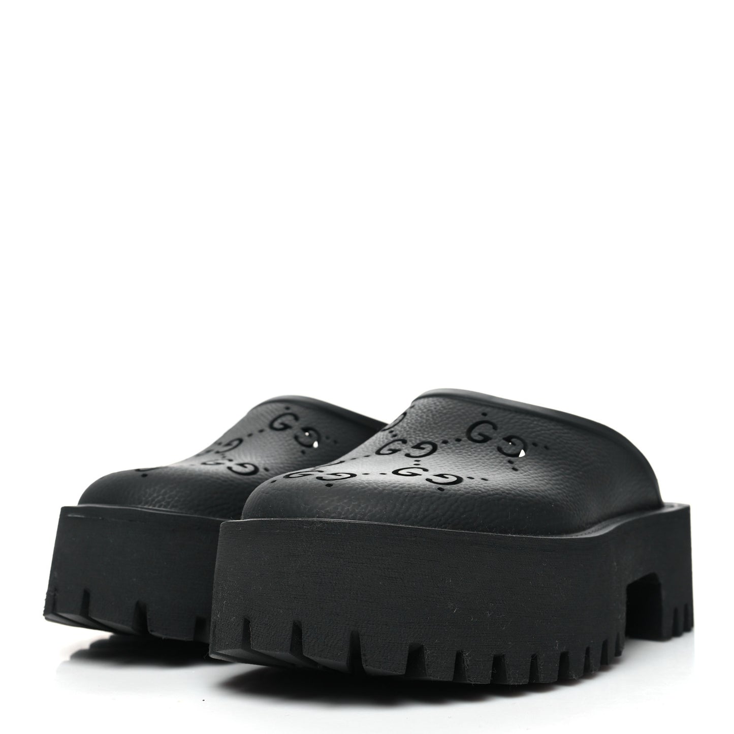 Rubber GG Monogram Perforated Elea Platform 55mm Lug Sole Sandals 39 Black