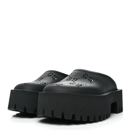 Gucci Rubber GG Monogram Perforated Elea Platform 55mm Lug Sole Sandals 39 Black 3 of 9