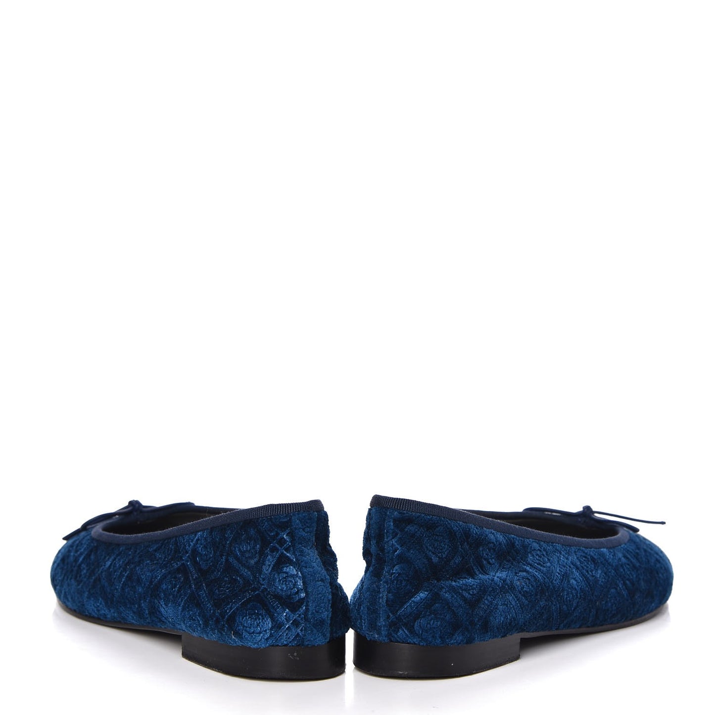 Silk Velvet Grosgrain Bow CC Ballet Flats 39.5 Navy Black