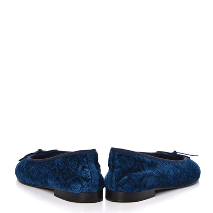 Chanel Silk Velvet Grosgrain Bow CC Ballet Flats 39.5 Navy Black 5 of 17