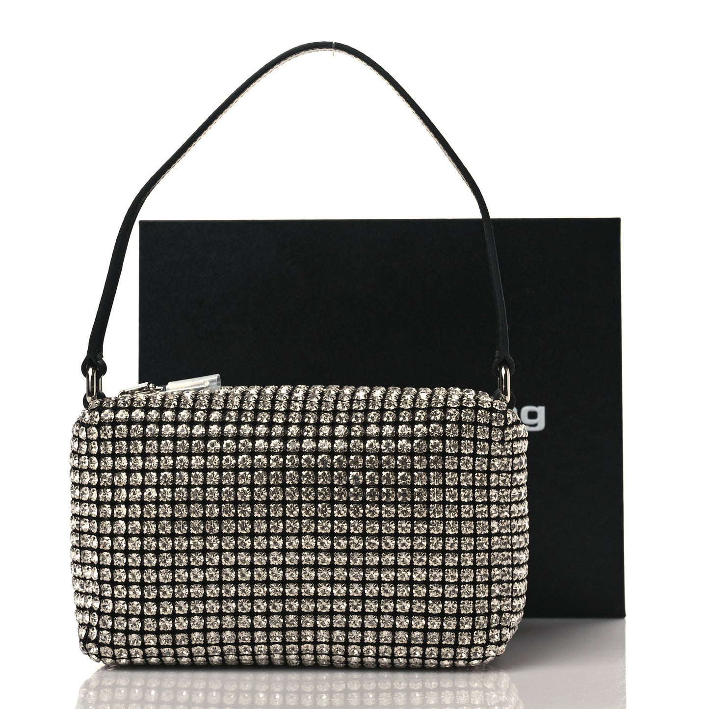 Mesh Crystal Rhinestone Mini Heiress Pouch Black Silver