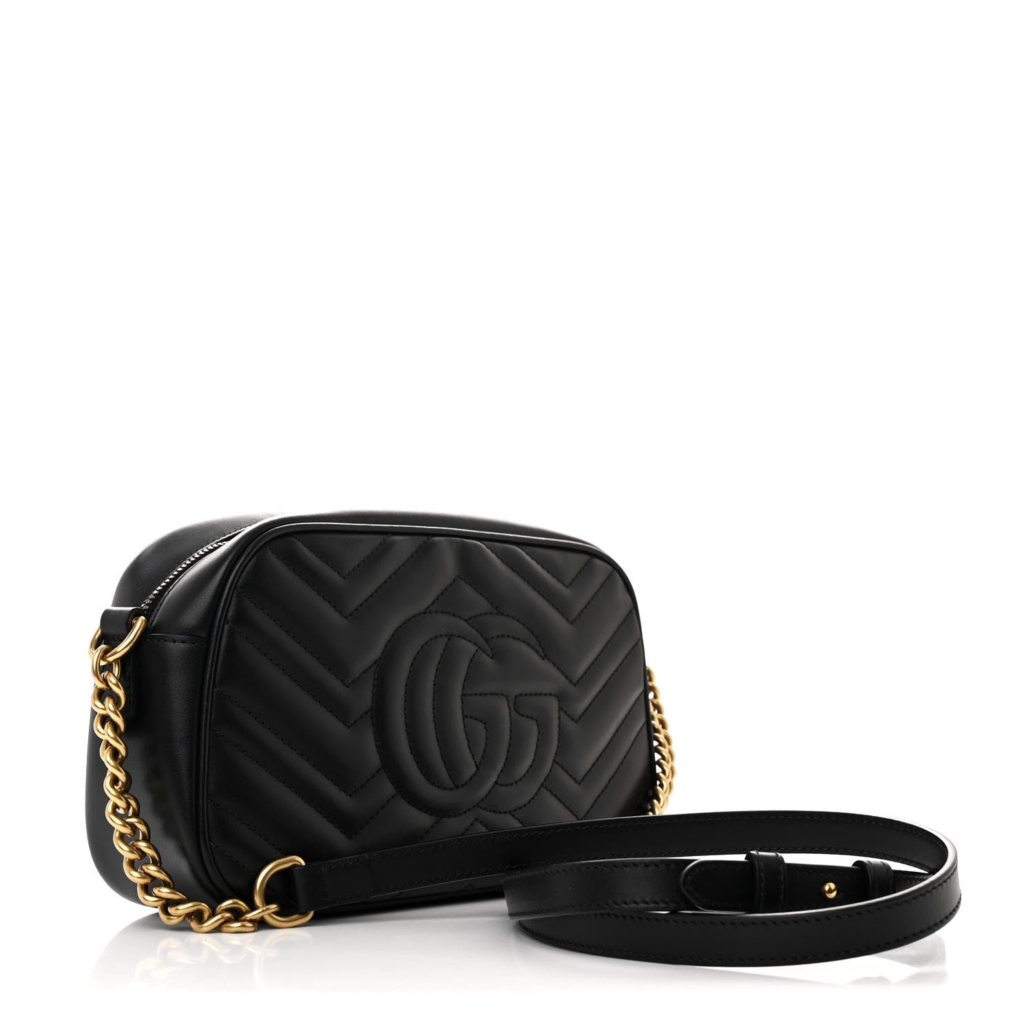 Gucci Calfskin Matelasse Small GG Marmont Chain Shoulder Bag Black 3 of 10