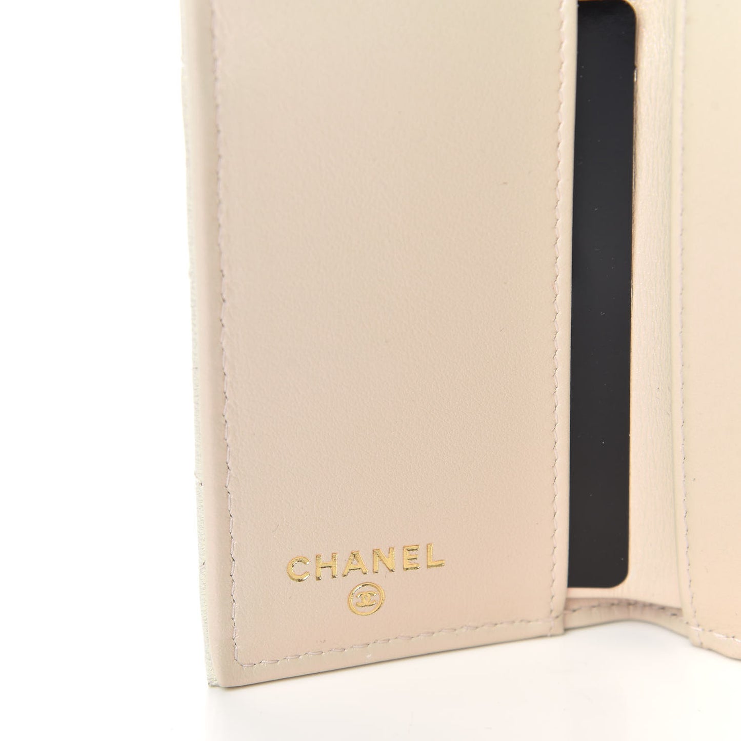 Iridescent Lambskin Quilted Double Flap Wallet Ivory