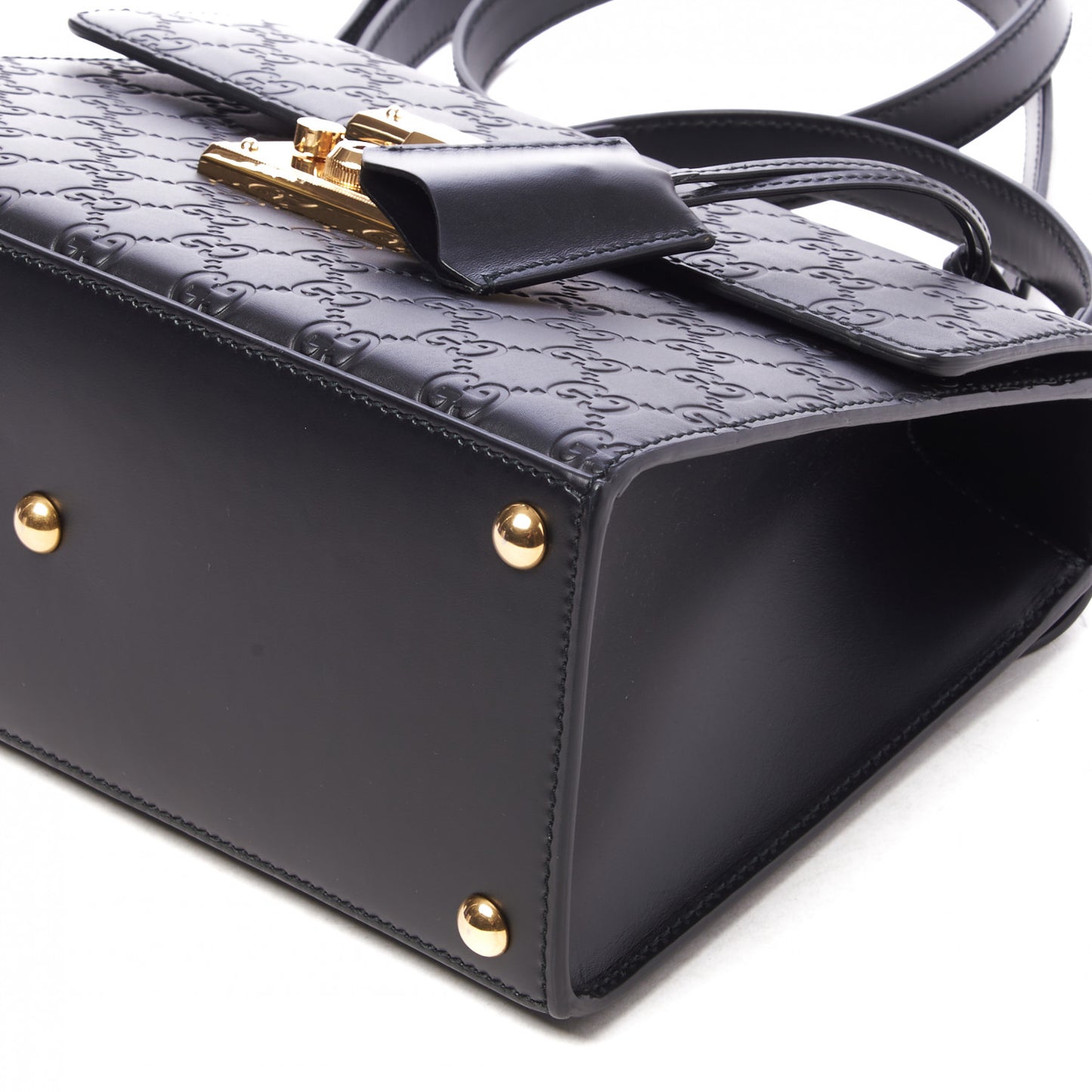 Guccissima Signature Small Padlock Top Handle Bag Black