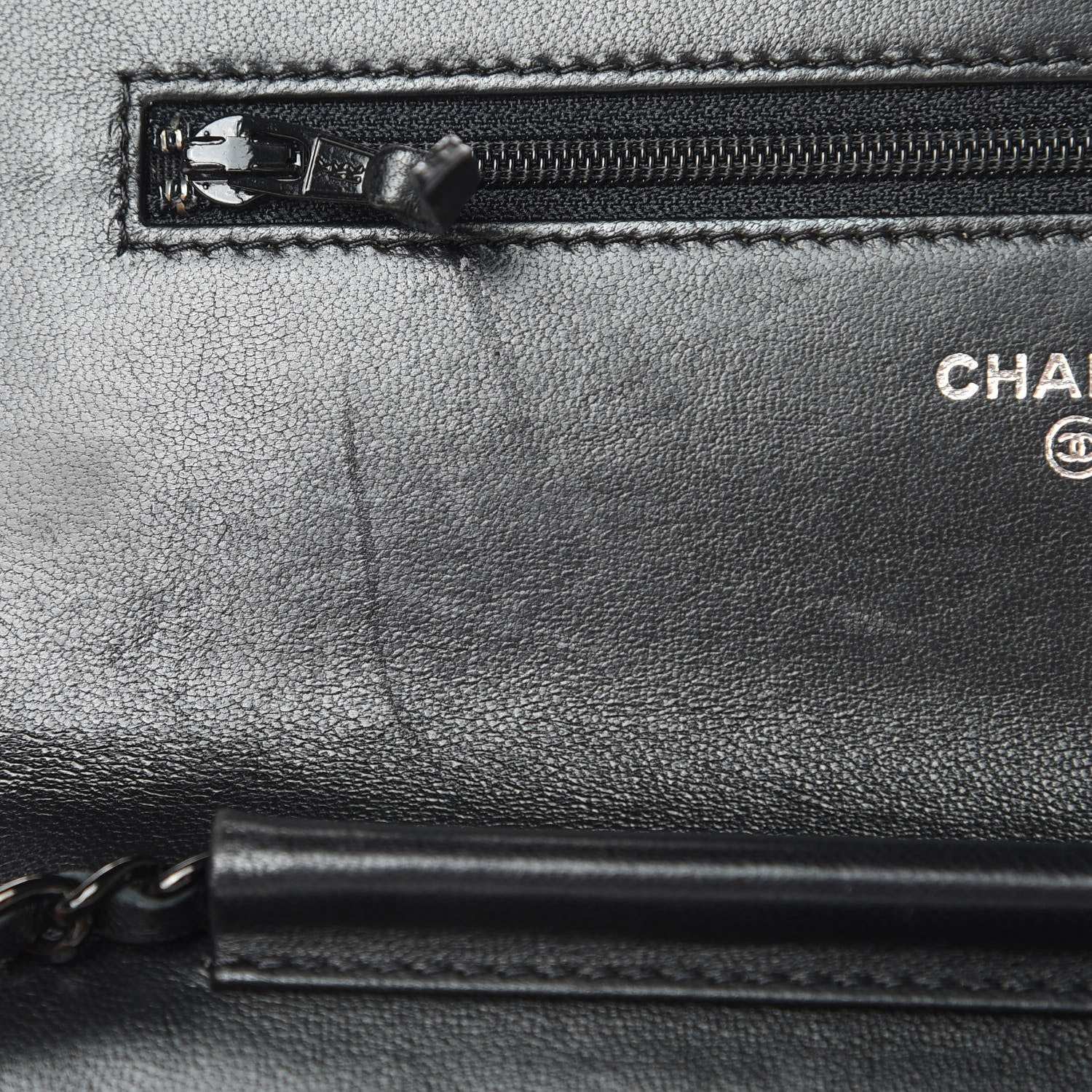 Chanel Lambskin Chevron Quilted Wallet On Chain WOC So Black 13 of 16