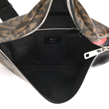 Fendi Glazed Fabric Vitello Liberty FF 1974 Diagonal Belt Bag Tobacco Rosso Black 8 of 15