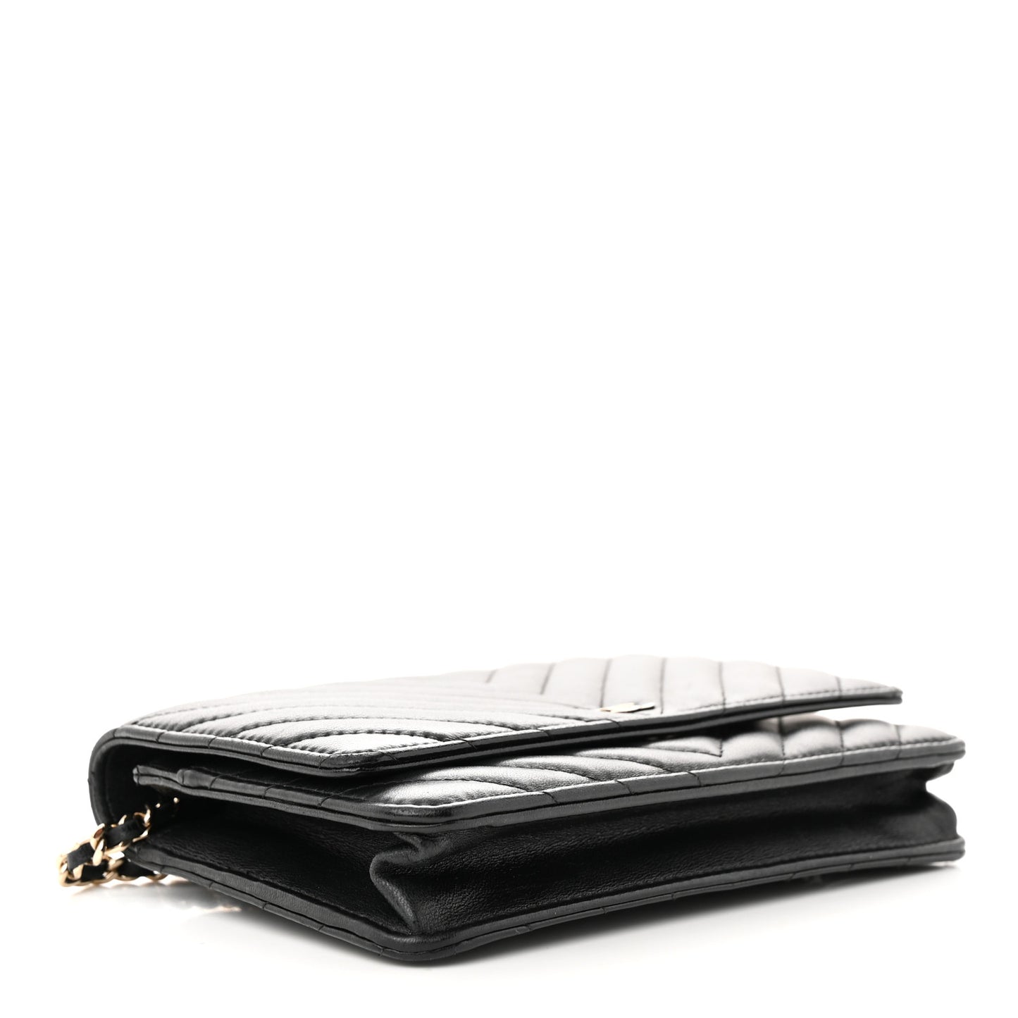 Lambskin Chevron Quilted Wallet On Chain WOC Black