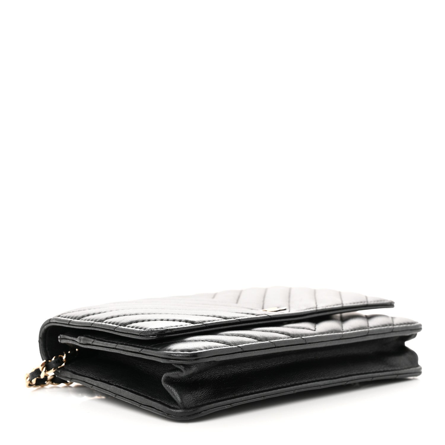 Chanel Lambskin Chevron Quilted Wallet On Chain WOC Black 4 of 12