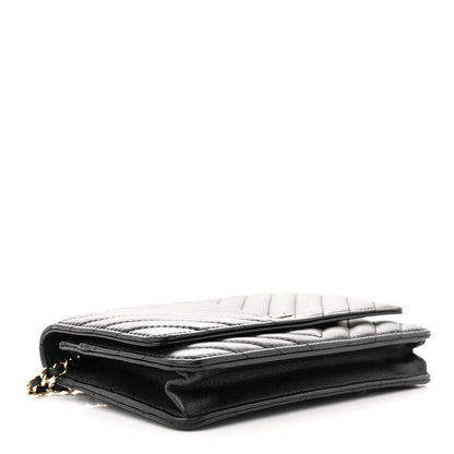 Chanel Lambskin Chevron Quilted Wallet On Chain WOC Black 4 of 12