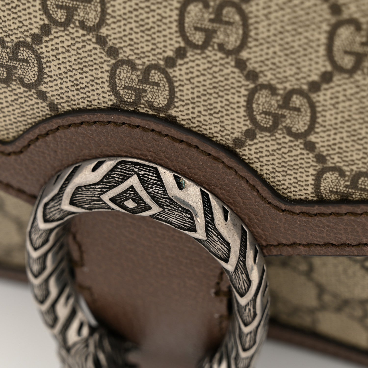 Gucci GG Supreme Monogram Textured Dollar Calfskin Top Handle Dionysus Shoulder Bag Beige Ebony New Acero 11 of 13