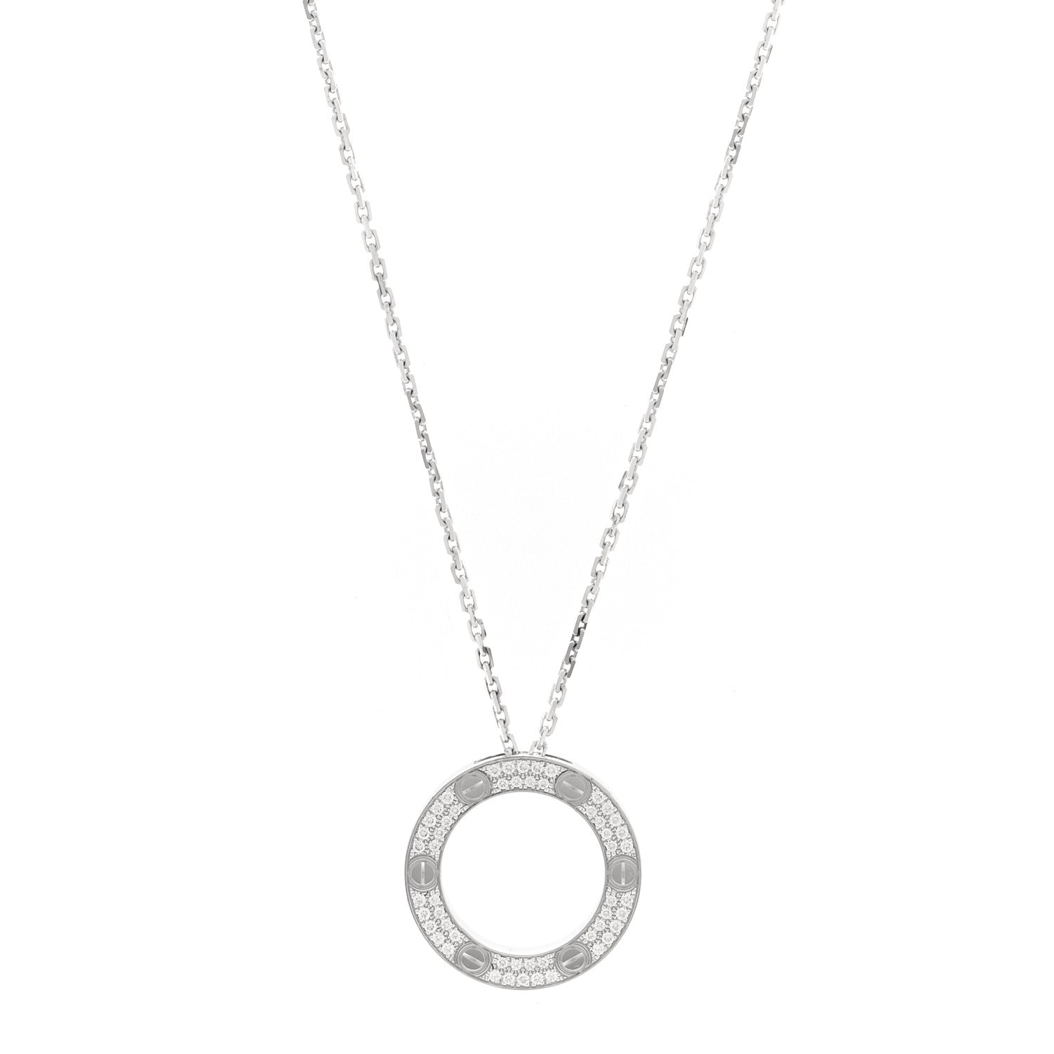 Cartier 18K White Gold Diamond LOVE Paved Necklace 1 of 7